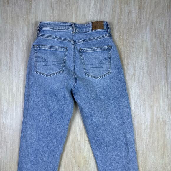 American Eagle Strigio Mom Jean Distressed Destroyed Ripped High Rise Jeans 0 - Picture 8 of 16